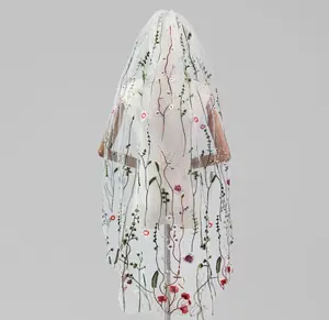 Wild Flower Embroidered Bridal Veil - 63 inches