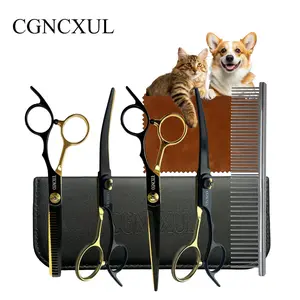 【CGNCXUL】5 PCS Professional Dog    – 7” Titanium Straight, Curved & Thinning Shears for Safe, Smooth & Easy At-Home Pet Haircuts Groomer Tools set scissors grooming
