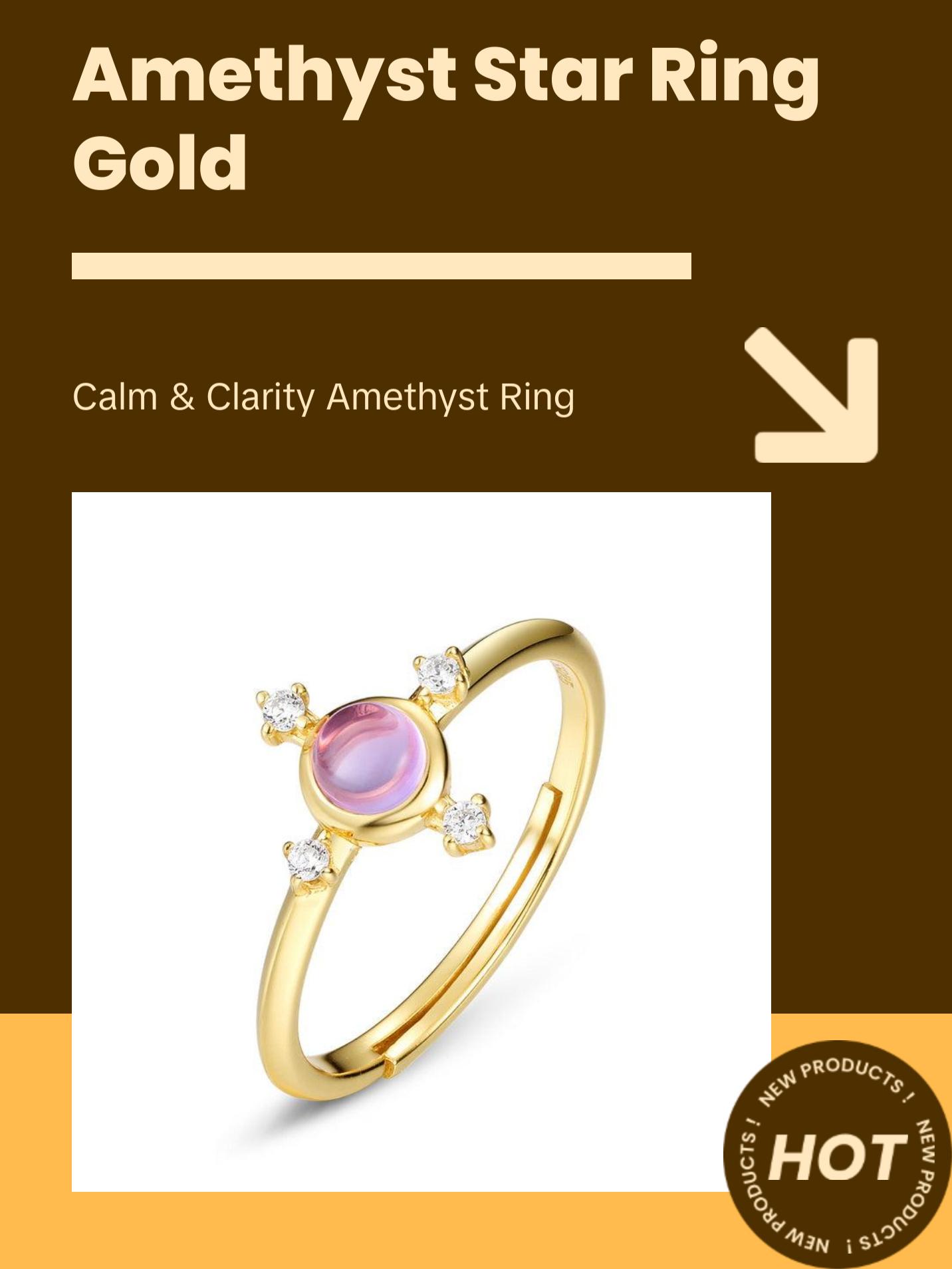 Amethyst Dainty Star Adjustable Ring