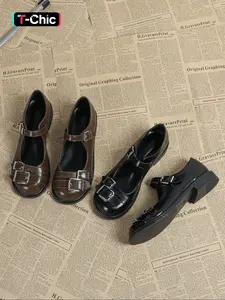 Women's PU Leather Upper Round Toe Slip-On Shoes, & Coffee Color Casual Fashion Sneakers, Classic Mary Jane Shoes, All-Season Comfortable Footwear