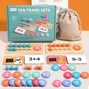 Wooden Math Teaching Aid Set Math Learning Tools for Kids Ages 3-8, Includes 90 Cards & Counters, Montessori Learning Toy, Perfect Gift for Christmas & Birthdays