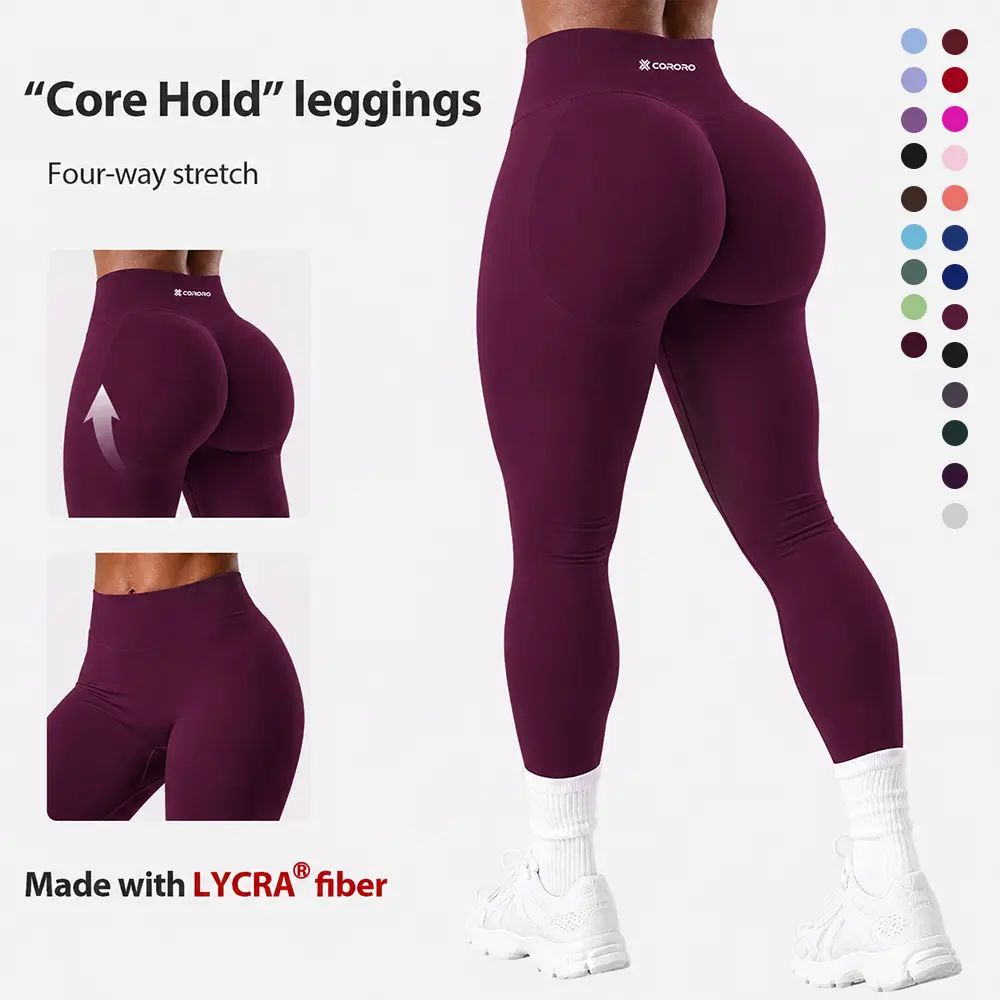 CORORO LYCRA Women’s High Waisted Seamless Compression Leggings, Tummy Control Sculpting Workout Yoga Pants, High Stretch Butt Lifting Gym Activewear,No Front Seam Tummy Control Yoga Pants for Workout Running No See Through