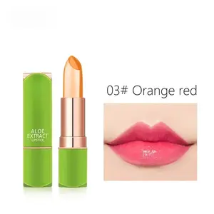 Brenay Aloe Vera Moisturizing Lipstick 03# Orange Red Long Lasting   Balm Temperature Changing Color Waterproof Gentle Hydrating  Makeup Nourishing 3-in-1  Glaze pout lip halo glow gloss soft glam