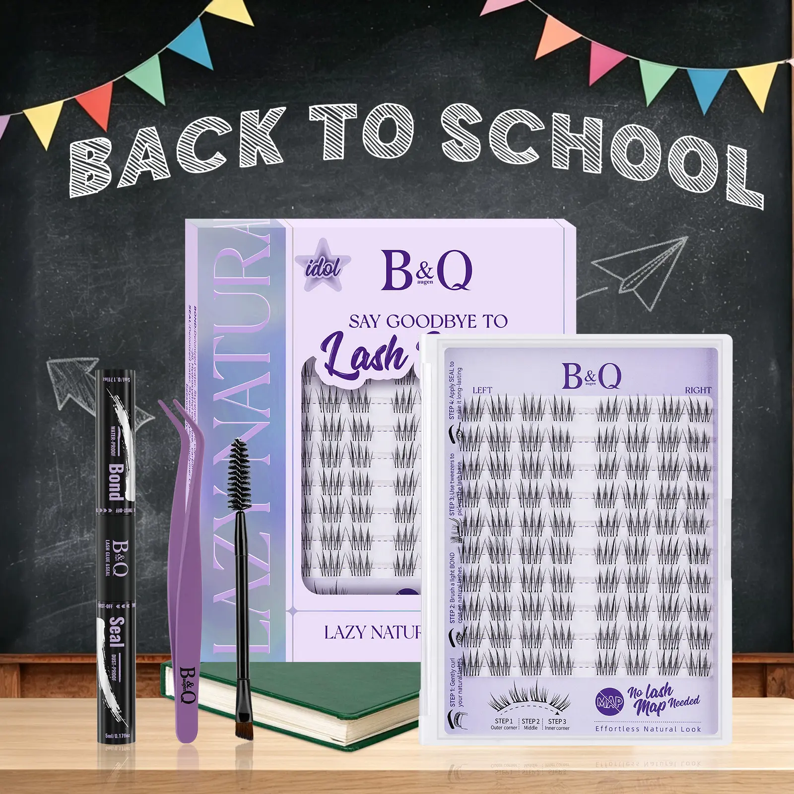 Idol Kit【Left & Right Lashes】B&Q No Lash Map Series Natural Look Individual Lash Kit,0.05mm Invisible Band Lightweight Lash Clusters,CC Curl for DIY Lashes Extension,Waterproof Bond Seal Week Lasting Vacation Lash  #tiktokshopbacktoschool