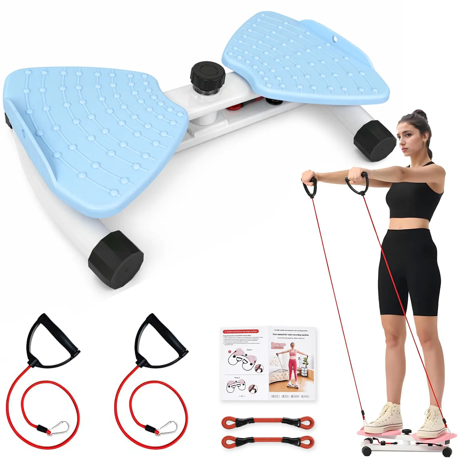 Pink Compact Mini Waist Twister Ab Board - Upgraded Silent Bearings, Non-Slip & Noiseless, 300lbs Capacity, Resistance Bands, Dual Axis Rotation, Odorless, Home Gym Setup Core Strength Gear for Enhance Resistance Training
