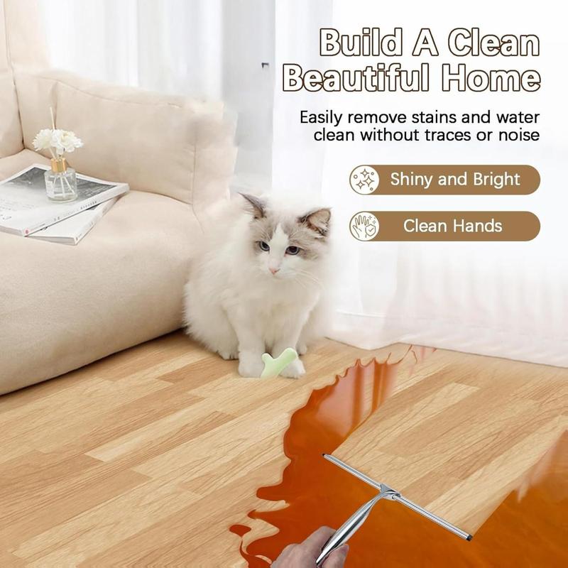 Shower Squeegee for Glass Doors, Stainless Steel Squeegee for Shower Glass with Adhesive Hook, 10’’ Multi-Purpose Window Squeegee for Window Cleaning, Bathroom, Glass, Car Windows, Mirrors, Tiles