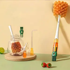 5-in-1 Deep Clean Cup Brush with Extra-Long Handle 36cm for Bottles and Cups Multi-Function Cleaning Tool for Rims Walls Bottoms Curves and Straws