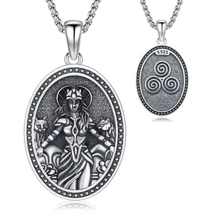 DRINSPER Freya 925 Sterling Silver Love Pendant Viking Necklace - Norse Vanir Goddess of Beauty, Magic Seidr, Fate Control, Daughter of Njord, Devotion Pagan Jewelry for Women