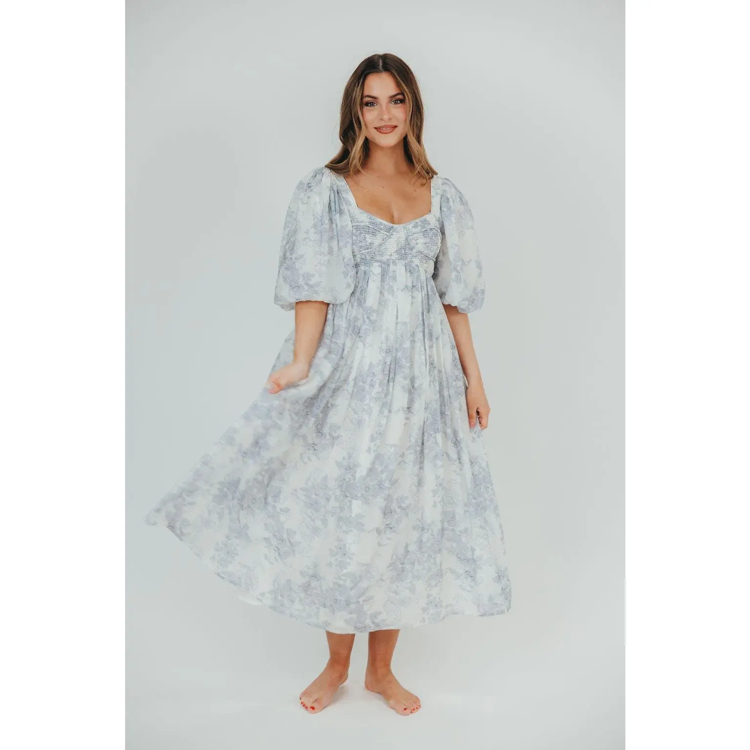 Harlow Maxi Dress in Light Blue Floral - Bump Friendly and Size Inclusive
