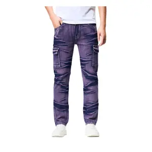 New Straight-Leg Wide-Leg Stretch All-Season Streetwear Y2K Vintage Wash Motorcycle Style Retro Style Patina Denim Work Pants Men Jeans Para Hombre Fabric Menswear