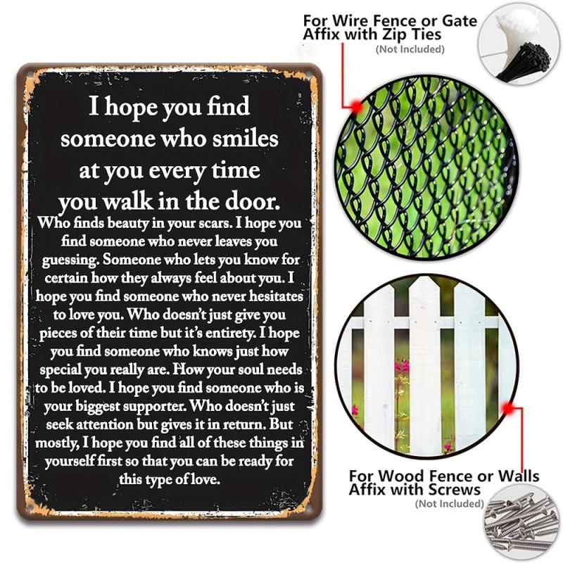 1PC 2D Flat Retro "Hope" Love and Sincerity Message Metal Wall Plaque - 8"x12" Rustic Iron Art Love Poem Poster, Suitable for Home, Porch, Garden, Coffee Bar - Durable Easy-to-Hang Romantic Gift, Suitable for Friends, Family (Self-Love Affirmation Decorat