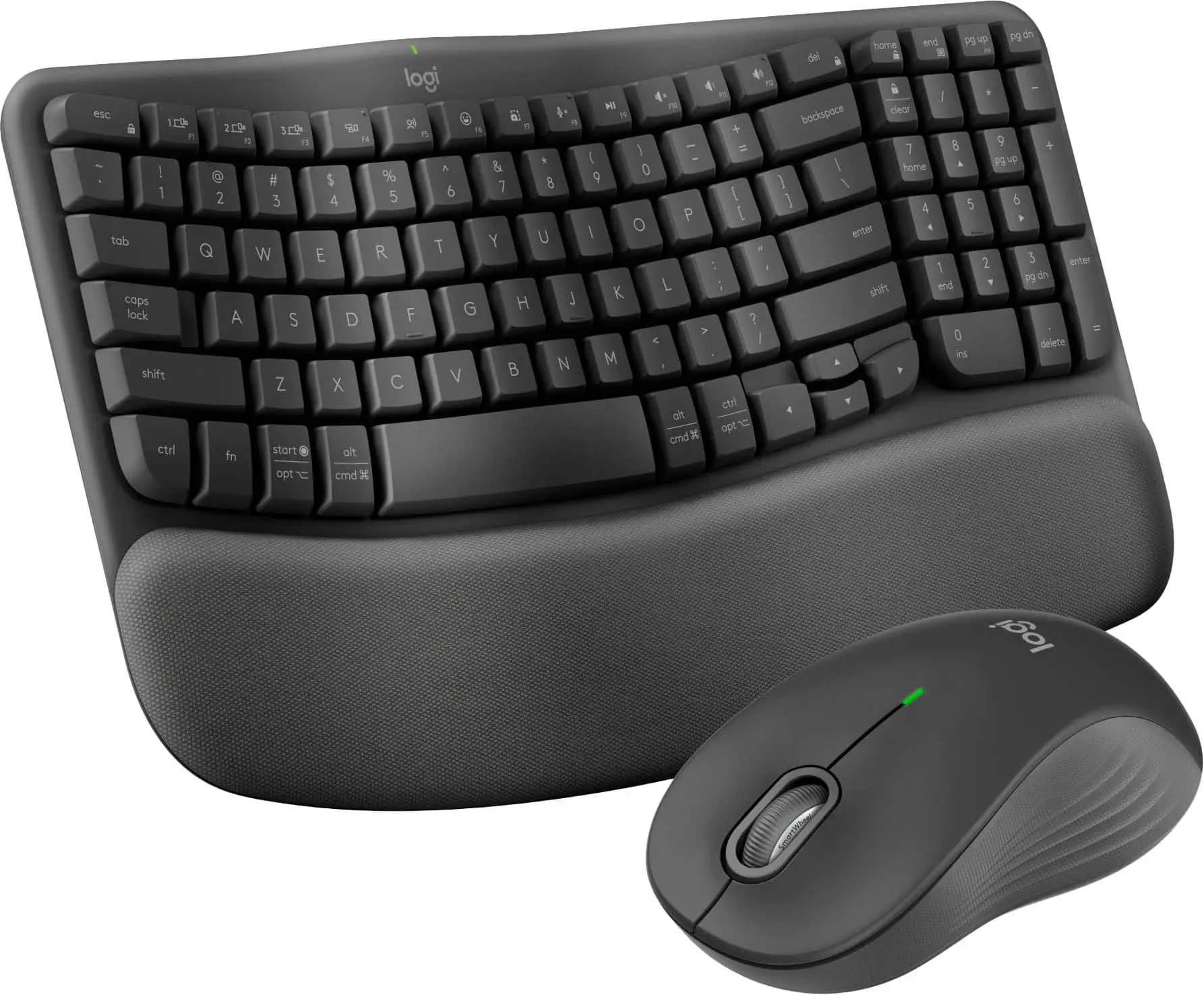 Logitech - Wave Keys MK670 Combo Ergonomic Wireless Membrane Keyboard and Mouse Bundle for PCMac with Integrated Palm-rest - Graphite
