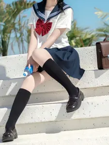 Kawaii School Jk Uniform Set with Bow Tie, Short Sleeve Top, Navy Pleated Skirt, Bow Tie, Perfect for Cosplay Club Events