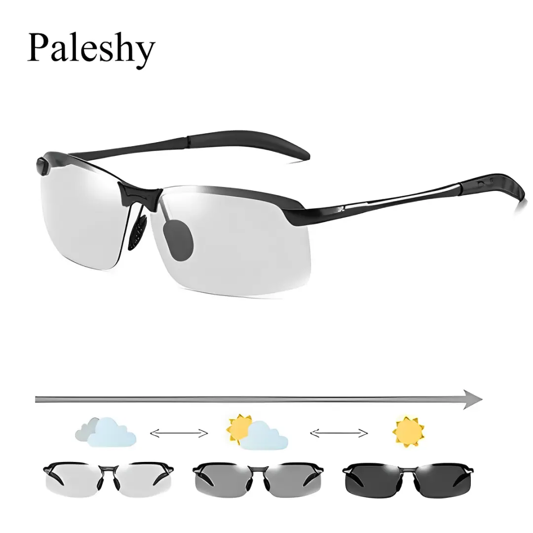 Paleshy Unisex Retro Square Sunglasses - Semi-Rimless Metal Frame, Photochromic Polarized TAC Lenses, UV400 Protection, Trendy Styling Uv Protective Eyewear for Driving, Multi-Sports, Trendy Styling Sunglasses, Uv Protective Sunglasses
