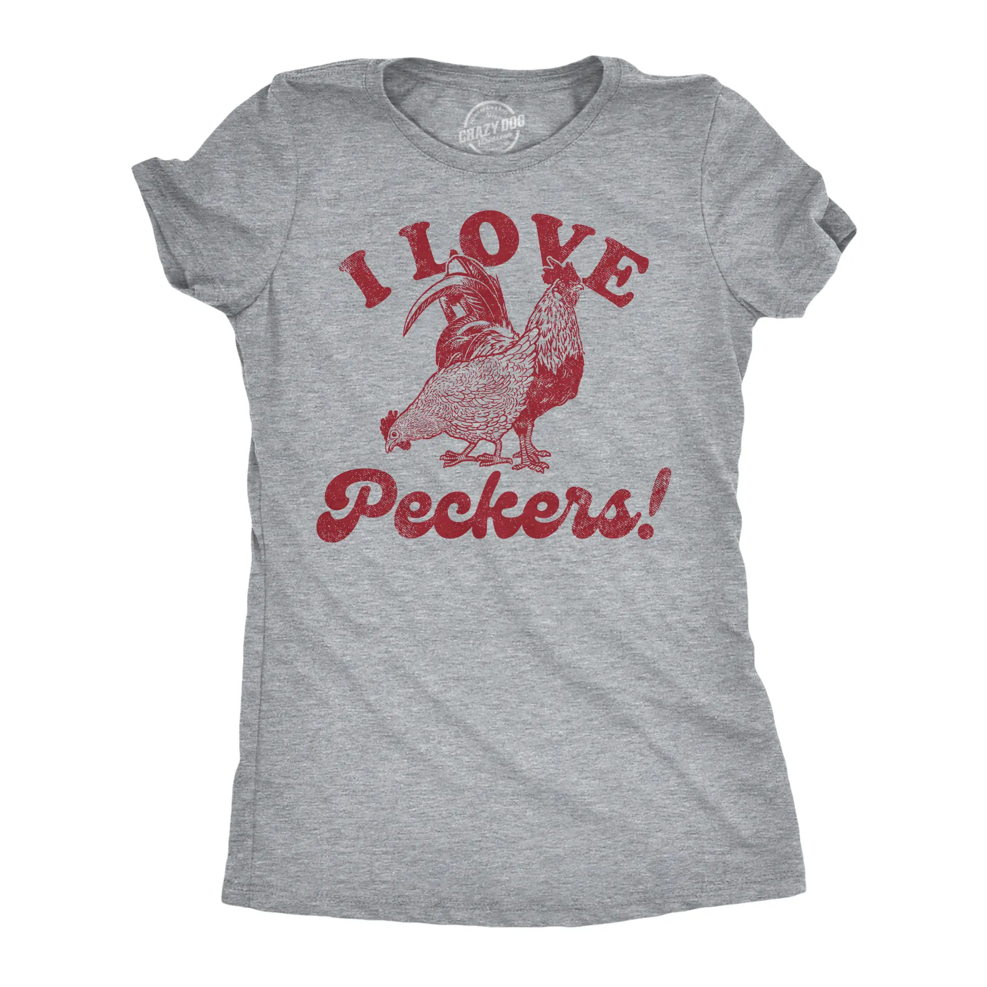 Womens Funny T Shirts I Love Peckers Sarcastic Chicken Graphic Tee for Ladies Funny Womens T Shirts Cute Vintage Fashion Casual Ladies T-Shirt Gift Sarcastic Tops for Women Funny Animal Top Women's Novelty Tees Light Grey