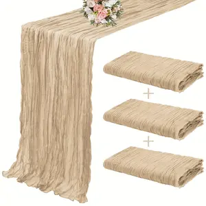Champagne Boho Cheesecloth Table Runner 3 Pack Transparent Polyester Table Decoration for Wedding Bridal Shower Festival Party