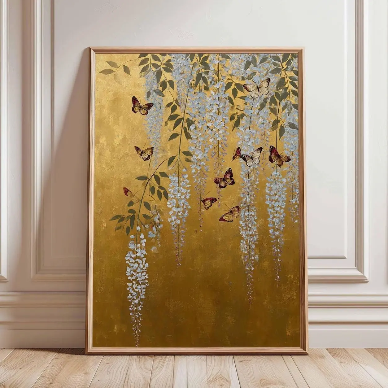 Japanese Wisteria Wall Art Butterfly Botanical Poster Vintage Floral Print N