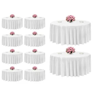 VEVOR White Round Tablecloths 10 Pack, 132 Inches in Diameter, Stain- & Wrinkle- Resistant, Machine Washable Table Clothes, Polyester Fabric Table Covers for Wedding, Party, Banquet, Formal Events