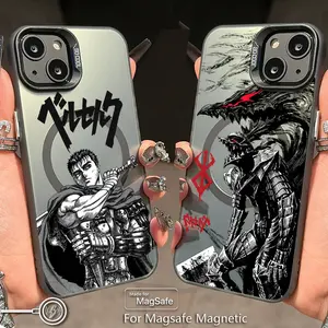 Anime Berserk Guts Magsafe Magnetic Case for iPhone 11 12 13 14 15 16 17 Pro Max Plus Soft Silver Plated Anti Fall Back Cover