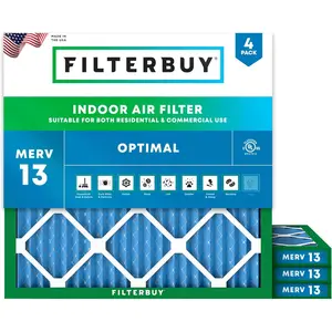 Filterbuy 10x10x1 Air Filter (4-Pack), Pleated MERV 13 Optimal Defense HVAC AC Furnace Air Filters (Actual Size: 9.50 x 9.50 x 0.75 Inches)