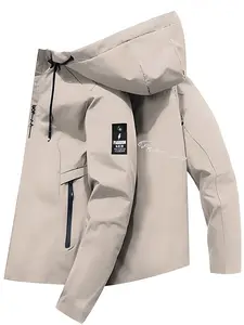 Men's Fashionable Leopard Logo Jacket, Stylish Zipper Pockets, Casual Hooded Design, Spring & Fall Polyester Outerwear