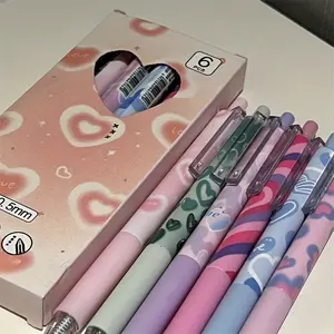 6-Pack Heart-Shaped 0.5mm Gel Pens, Jelly Pen Set, High-Aesthetic Minimalist Girl Style, Quick-Dry Carbon Ink Pens, Perfect for Note-Taking & Sketching