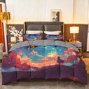 3pcs (1 comforter + 2 pillowcases) All - Season Bedding Set, Soft Microfiber, Hypoallergenic, Wrinkle & Fade Resistant, Easy - Care. With Stunning Cosmic Landscape Design, Queen/King/Full Size, Hotel - Quality Durable Fabric for Bedroom, Guest Room,