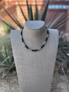 Handcrafted Sterling Silver Pearl & Black Onyx 6mm Beaded 16" Necklace