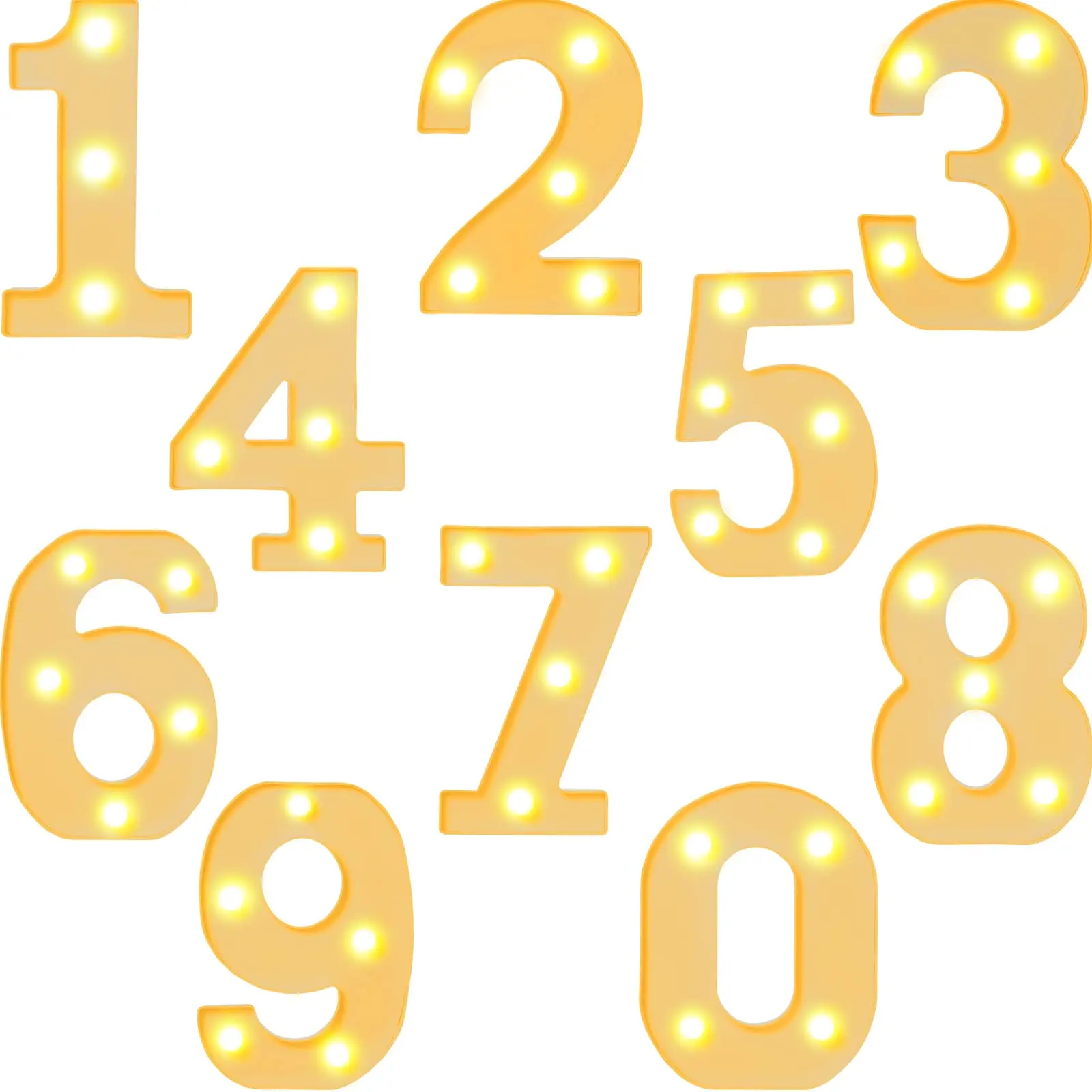 10 Pieces Decorative Led Light Up Number Letters White Plastic Marquee Sign For Night Wedding Party Decor Birthday Christmas Home Bar Decoration
