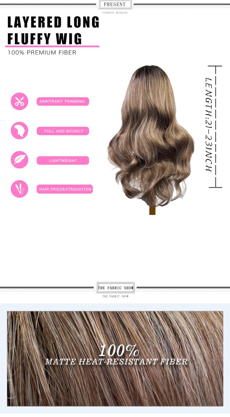 Sunnymay 28-inch layered women’s synthetic wig, ELODIE Tribeca Tiramisu, long curly, ash brown/mixed blonde, glueless, ready to wear, knotless fashion wig
