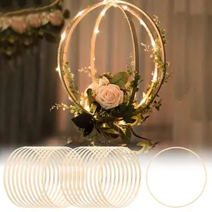 10pcs Wooden Bamboo Rings 20cm Round Craft Flower Wreath, DIY Wood Hanging Party Decorations, Home Crafts Decoration, Dreamcatcher, Wedding Wreath