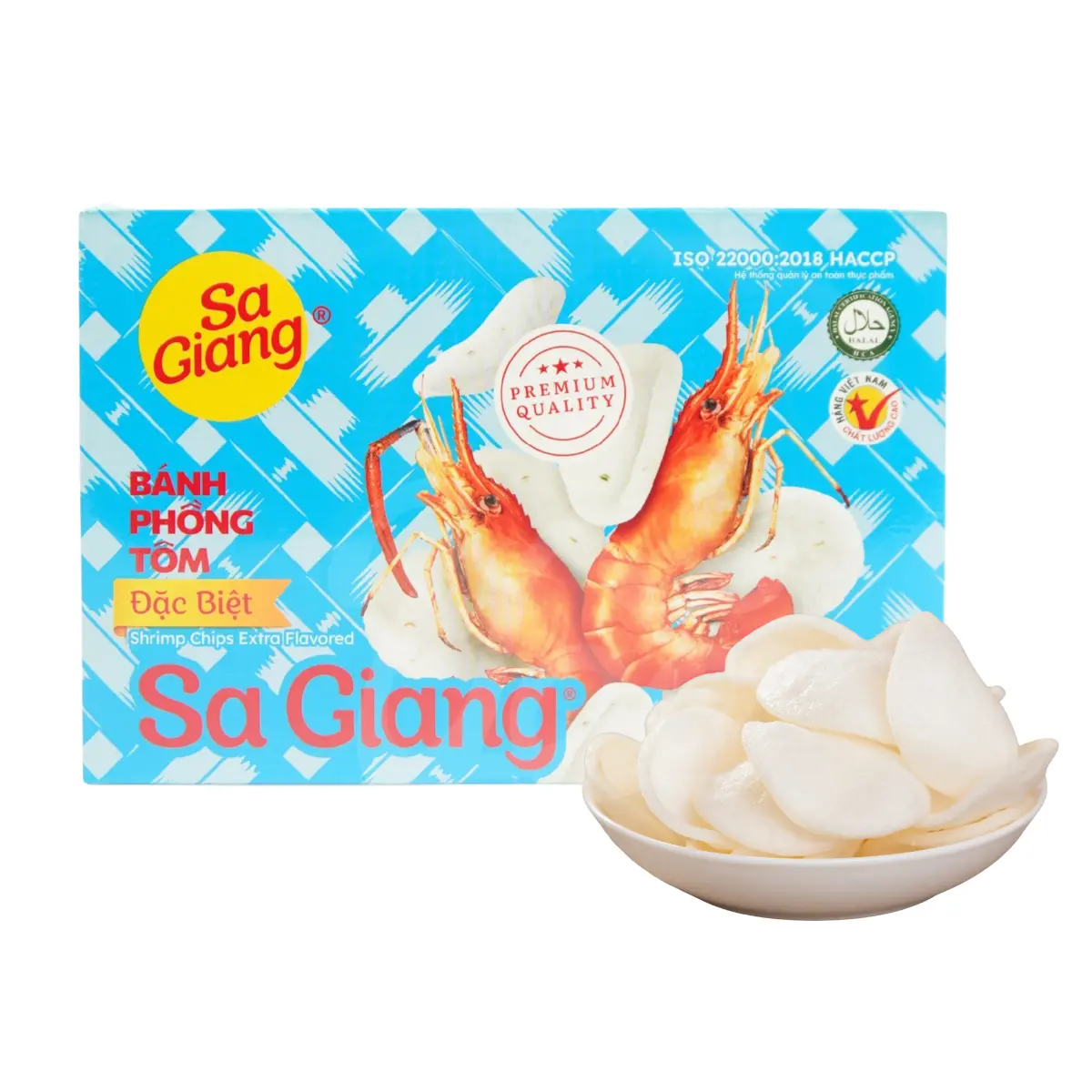 Sa Giang Ultra-Crunchy Spicy Shrimp Chips - Real Shrimp Prawn Crackers with Pepper, Onion, Chili Flavors, Crunchy Goodness, Dairy-Free, Cholesterol-Free, Snacks for Adults, Party Snacks (200g/7.05oz)