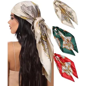 35” Large Square Satin Head Scarf - 3Pcs Satin Hair Scarves Silk Bandana Scarf Headscarf Silk Feeling Scarf for Women