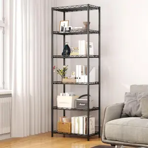6-Tier Storage Shelves, Heavy Duty Metal Storage Rack, Wire Shelving Unit Organizer Rack for for Pantry Closet Kitchen Laundry (21"Wx11.4"Dx67"H,Black)
