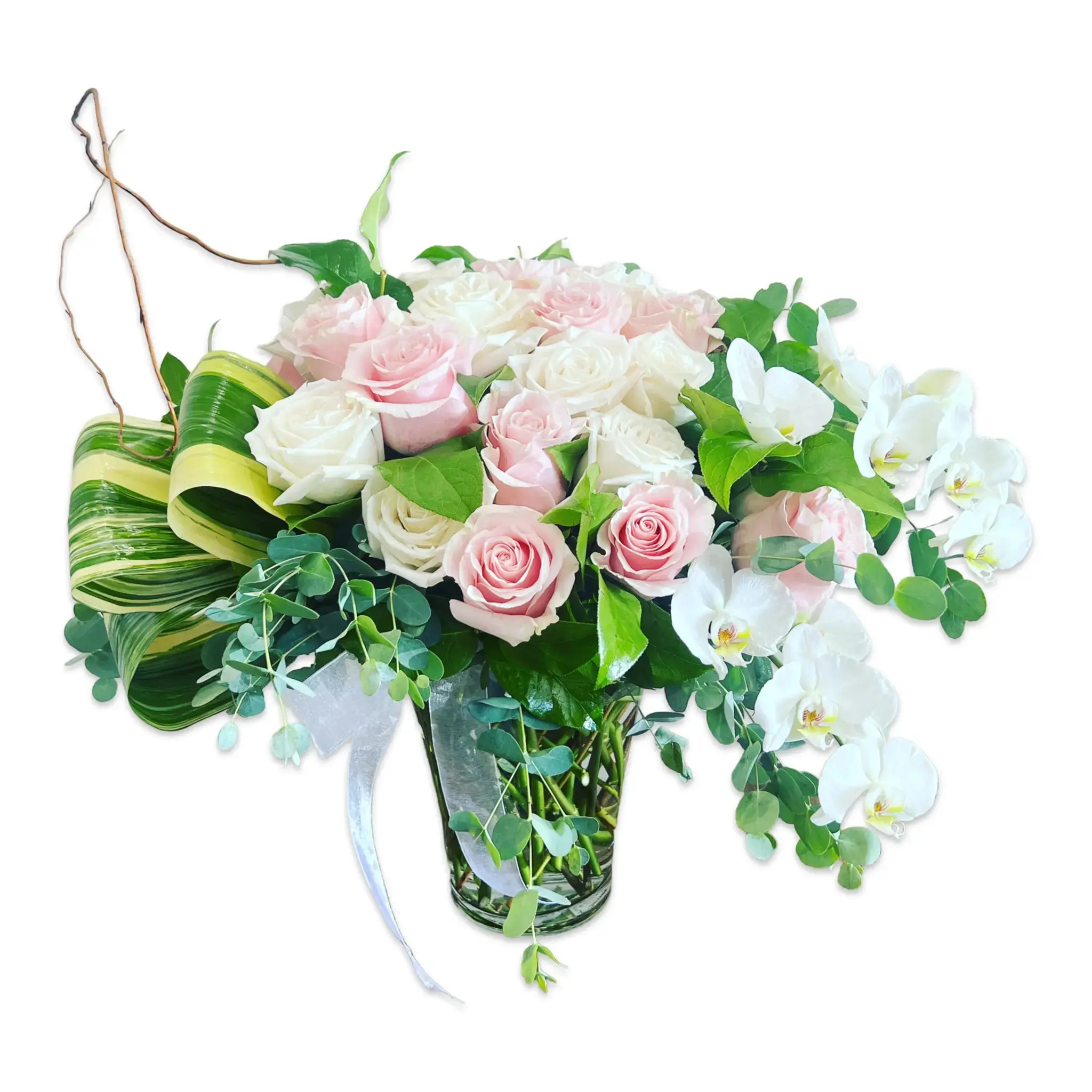 Luxe Rose and Orchid Flower Arrangement – 3 Dozen Roses