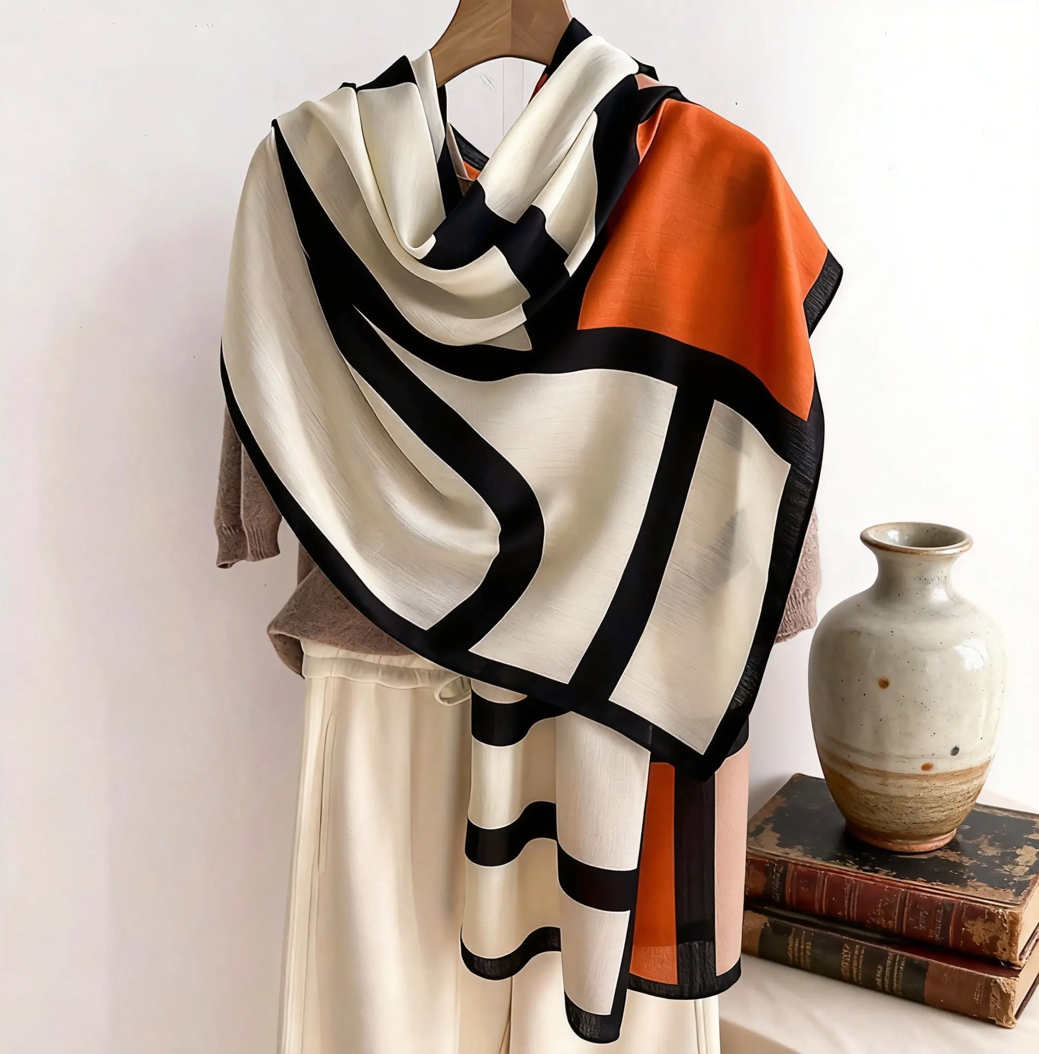Women’s Lightweight Geometric Print Neck Scarf - Soft Fabric, Versatile Styling, Machine Washable Fashion Accessory for Office, Travel, All Seasons, Multiple Uses