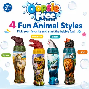 Oopsie Free 3D Wild Animal Bubble Wand Bottles for Toddlers Kids Ages 2+, Leak-Resistant Refillable Bubble Blower Toys, Animal Styles, Easy Grip Outdoor Summer Backyard Beach Pool Toys, Birthday Party Favors & Gifts for Boys Girls  kids outdoor play