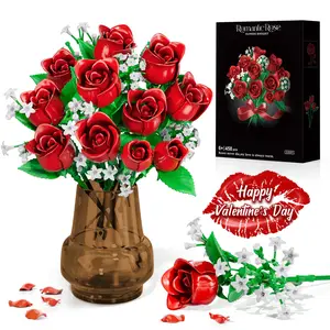 Red Rose Flowers Bouquet Building,Diy Artificial Rose,Artificial Flowers for Botanical Collection and Decorative, Home Decor ,Forever Rose Toy for Valentine's Day,Mother's Day Birthday Gift,for Women Girls Her Adults 6+, No Vase 458pcs