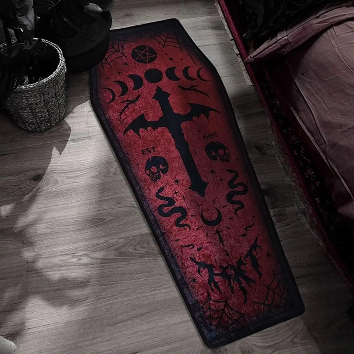 Gothic Style Skull Cross Pattern Floor Mat, 1 Count Punk Style Reflective Floor Carpet, Decorative Area Rug for Home Living Room Bedroom, Bedside Rug, Home Decorative Rugs, Room Decoration Rug, Halloween