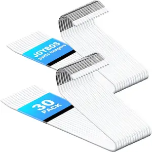 30 Pack Pants Hangers Space Saving, Open Ended Hangers for Pants, Scarf Organizer Hanger for Closet, Metal Non Slip Jean Hanger - White Pant Hangers for Jeans,Trouser,Leggings,Slacks