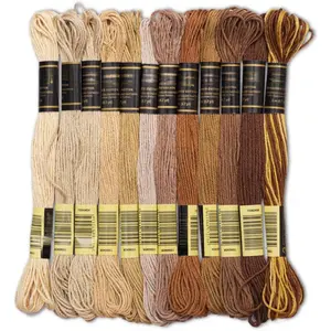 12 Pieces| Premium Embroidery Thread| 100% Egyptian Cotton Premium Skeins| Cross Stitch Embroidery Floss| Certified Stranded Cotton (Brown Tones)