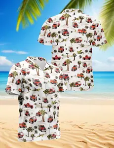 Fire Truck Firefighter Hawaiian Shirt for Men Women Beach Wear Short Sleeve, Button Down Summer Beach Shirts