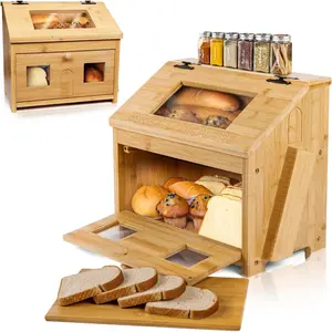Bread Box for Countertop – Large Wooden Bamboo Bread Box with Cutting Board (SELF-ASSEMBLY)