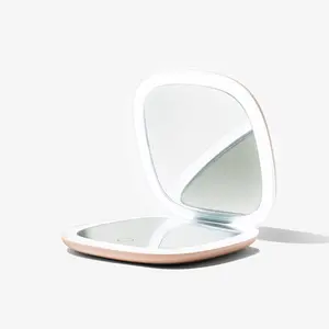 Vanity Planet Moda Mini Light Up Makeup Mirror - Nude Portable Adjustable Rechargeable LED Magnifying Travel Mirror for On-The-Go Makeup Application