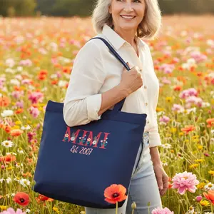 Custom Grandma Name Floral Tote Zippered Bag