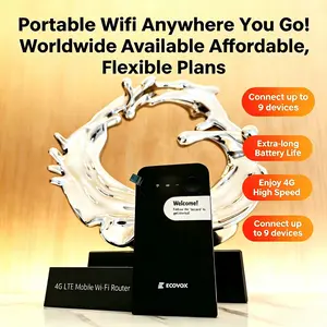 ECOVOX 4G LTE WiFi Mobile Hotspot 2026, No SIM Card Required No Contract, 9 Connected Devices, Multiple Networks, Portable Internet for Campers, Motorhomes and Travels, Free 1GB Local Data