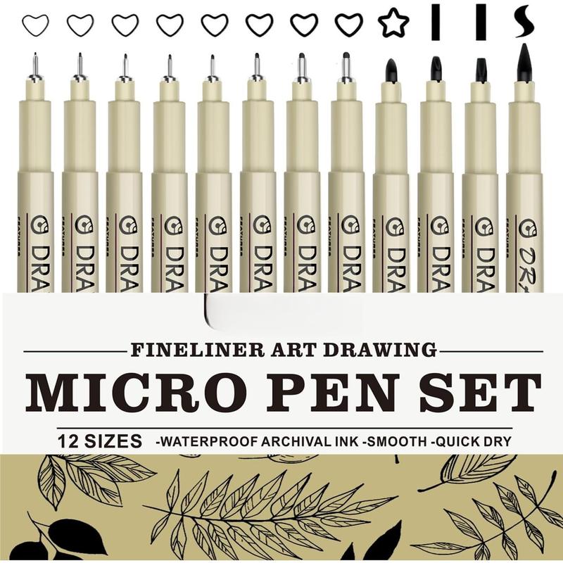 Drawing Pens  Fineliner Art Pens: 12 Black Fine Line Markers Art Supplies Adults Artist Sketch  Archival Ink Watercolor Inking Fine Liner Manga Sketching Zentangle Stuff Micron Pen Set