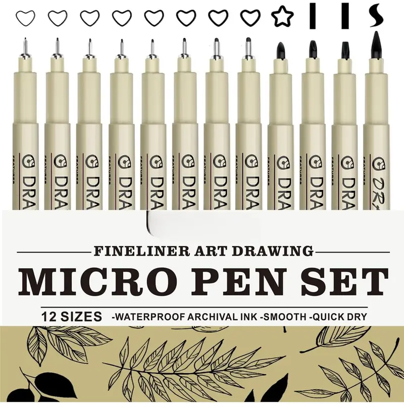 Drawing Pens  Fineliner Art Pens: 12 Black Fine Line Markers Art Supplies Adults Artist Sketch  Archival Ink Watercolor Inking Fine Liner Manga Sketching Zentangle Stuff Micron Pen Set