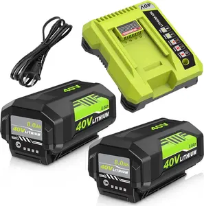 2-Packs 8.0Ah High Capacity Replacement for Ryobi 40 Volt Battery Lithium and OP401 Charger Compatible with Ryobi 40v 8000mAhBattery OP40401 OP4026 OP40261 OP4050 OP40601 OP40602 Cordless Tools (Green)