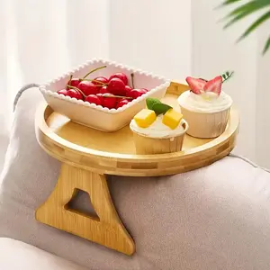 Retro-style Sofa Armrest Tray Table Folding Hardwood And Bamboo Side Table Automatic Fixing for Comfortable Snacking Inflatable Christmas Tree